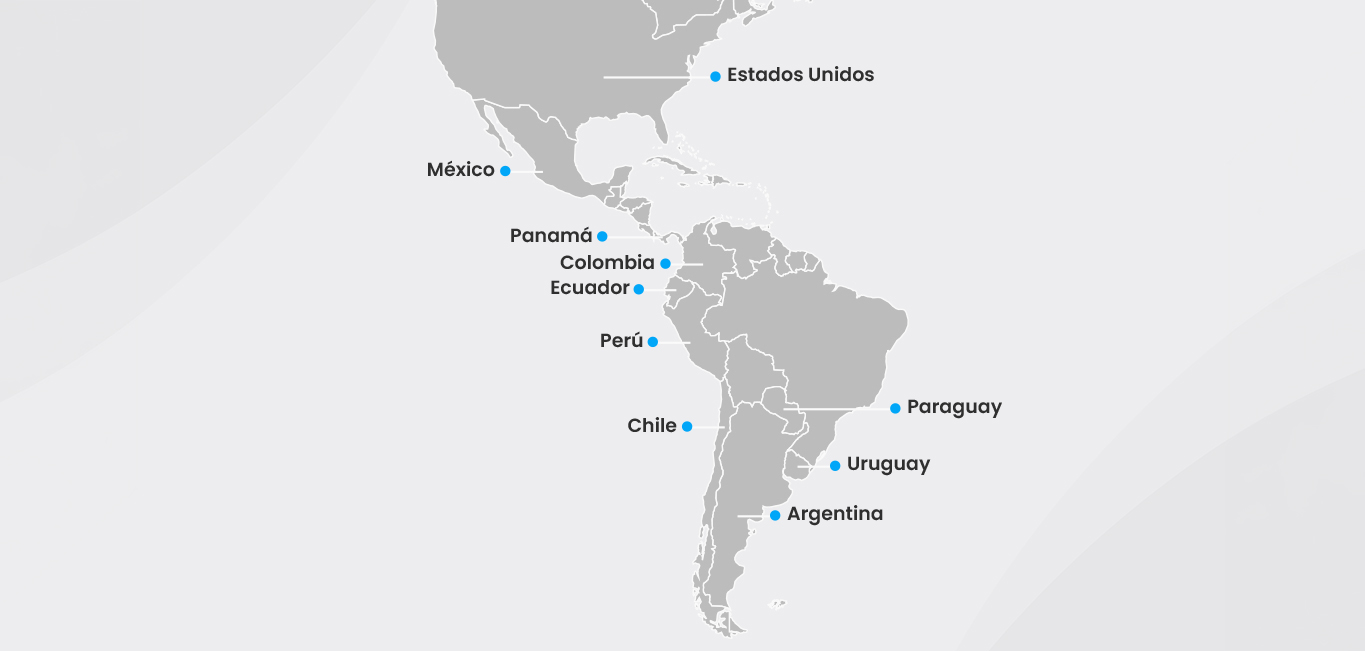 Presencia internacional de Sigella en Estados Unidos, México, Panamá, Colombia, Ecuador, Perú, Chile, Paraguay, Uruguay y Argentina